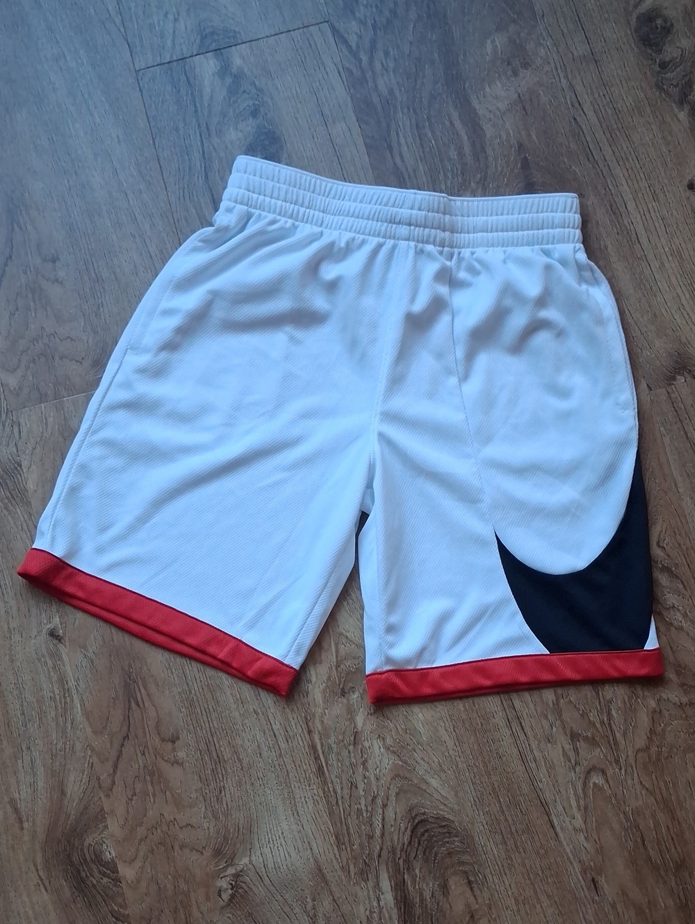 Nike Youth White Athletic Shorts with Red Trim